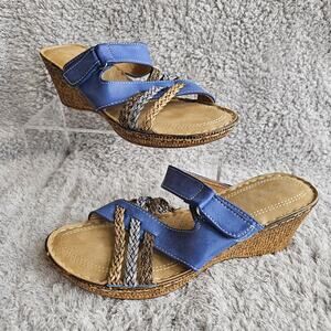 Patrizia by Spring Step Women Mica Wedge Heel‎ Slide Sandals Size 9 Blue Comfort